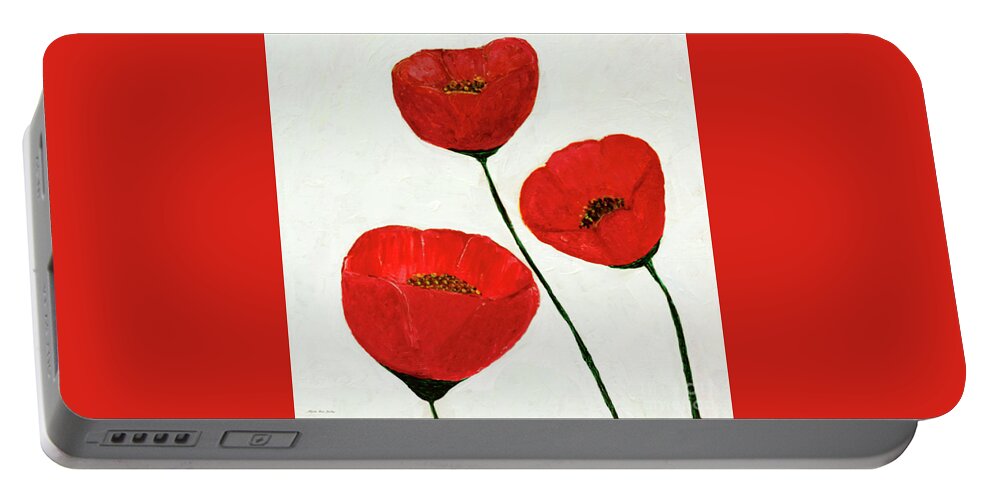 Abstract Portable Battery Charger featuring the painting Decorative Poppies Acrylic Painting C62017 by Mas Art Studio