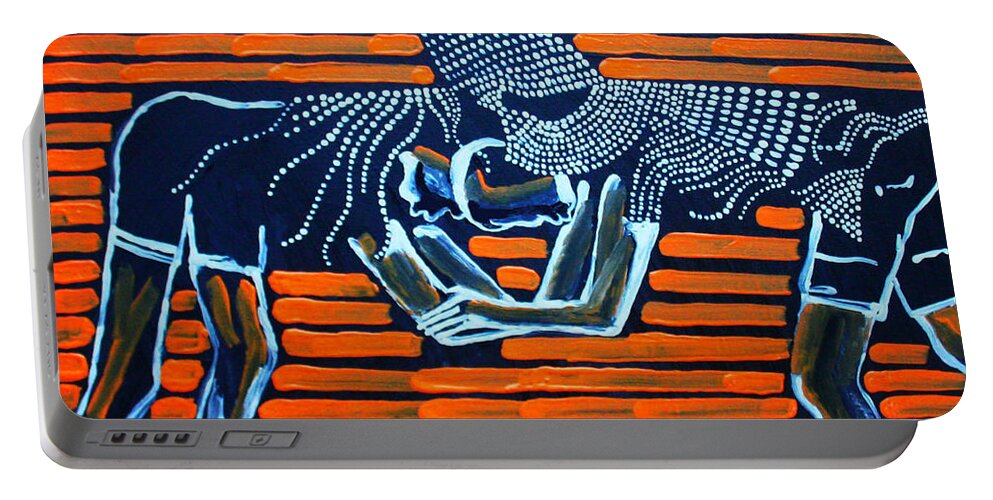 Jesus Portable Battery Charger featuring the painting Dinka Wrestling - South Sudan #1 by Gloria Ssali