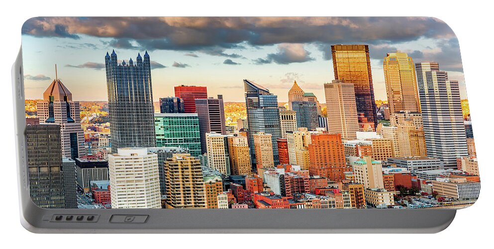 Aerial Portable Battery Charger featuring the photograph Downtown Pittsburgh #1 by Mihai Andritoiu
