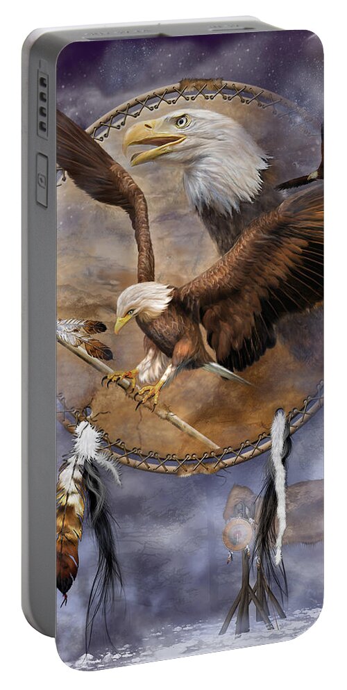 Carol Cavalaris Portable Battery Charger featuring the mixed media Dream Catcher - Spirit Eagle 2 by Carol Cavalaris
