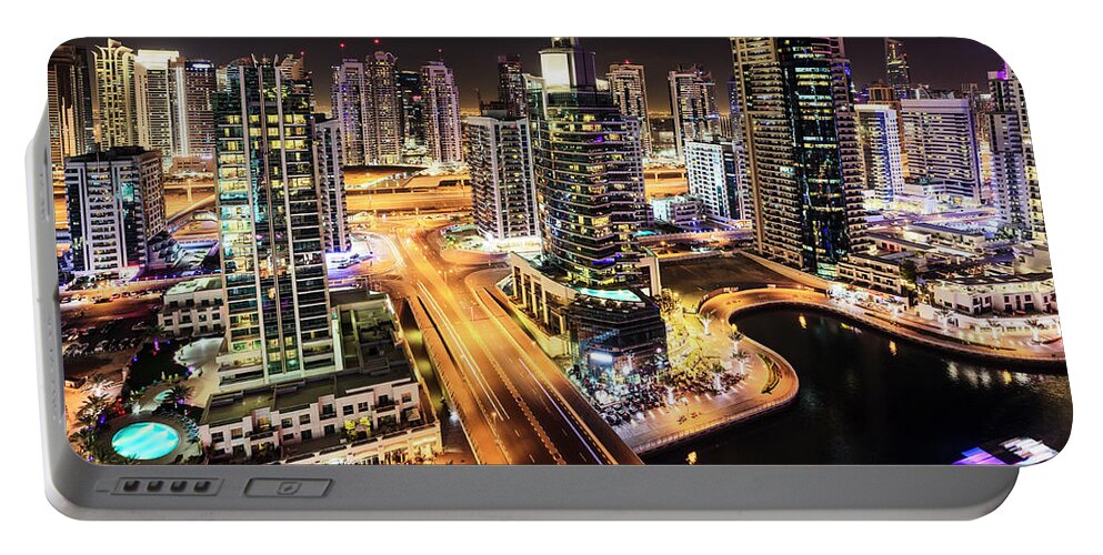 Dubai Portable Battery Charger featuring the photograph Dubai Marina at night #1 by Alexey Stiop