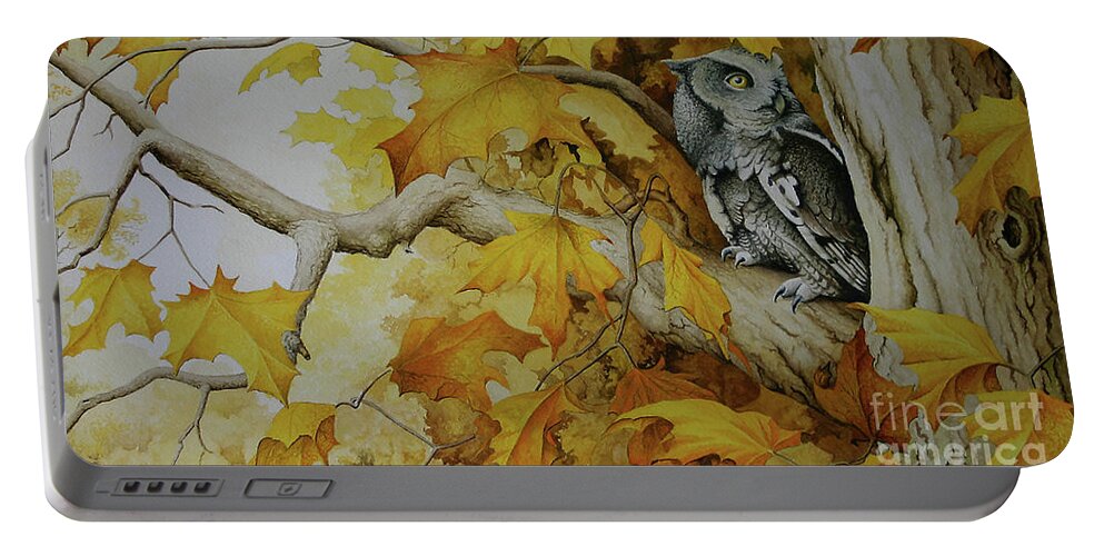Owl Portable Battery Charger featuring the painting Eastern Screech Owl #2 by Charles Owens