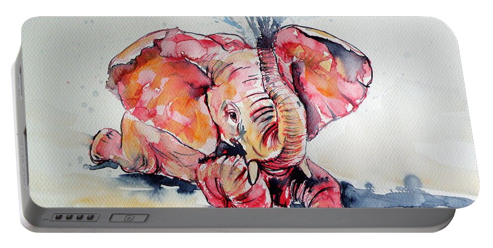 Elephant Portable Battery Charger featuring the painting Elephant baby #2 by Kovacs Anna Brigitta