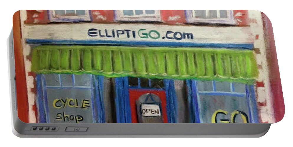  Portable Battery Charger featuring the painting Elliptigo Brick and Mortar #1 by Francois Lamothe