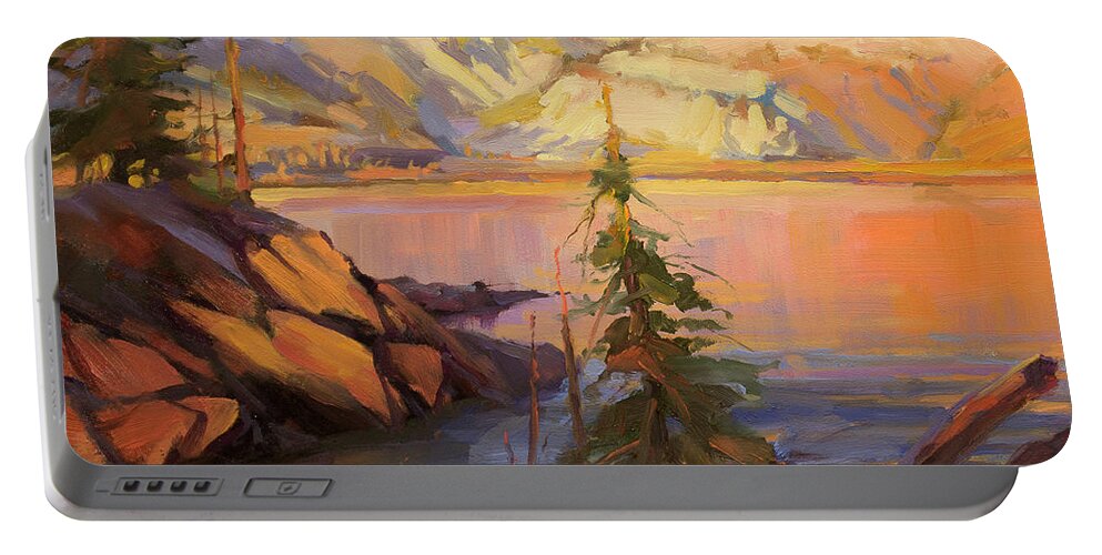 Wilderness Portable Battery Charger featuring the painting First Light by Steve Henderson