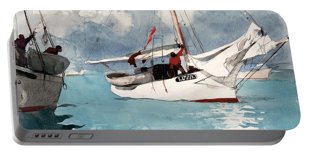 Winslow Homer Portable Battery Charger featuring the drawing Fishing Boats. Key West #3 by Winslow Homer