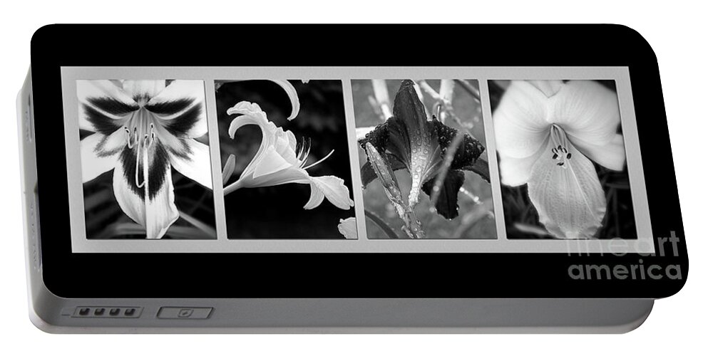 Black And White Photography Portable Battery Charger featuring the photograph Floral Collage #1 by Sue Stefanowicz