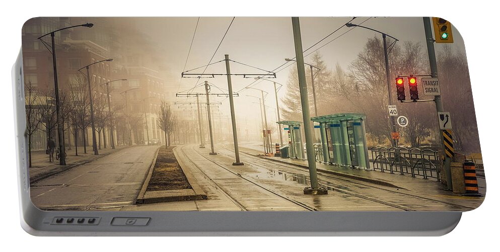 Cityart Portable Battery Charger featuring the digital art Fog Deserted Street by Nicky Jameson