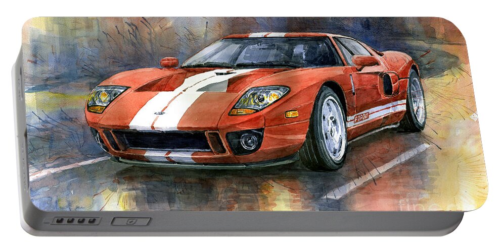 Watercolor Portable Battery Charger featuring the painting Ford GT 40 2006 by Yuriy Shevchuk