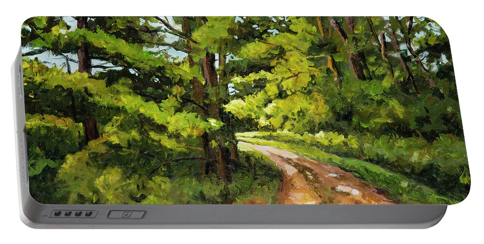 Impressionism Portable Battery Charger featuring the painting Forest Pathway #1 by Ingrid Dohm