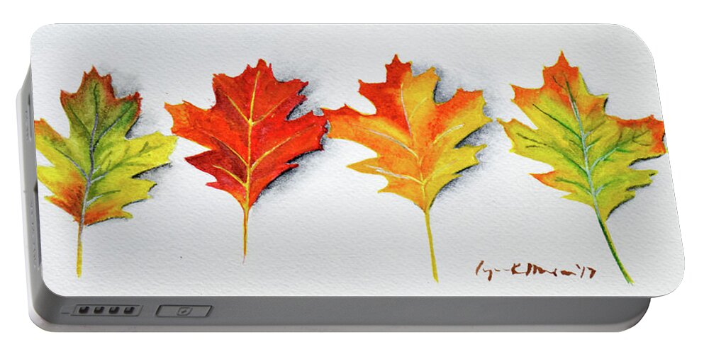 Fall Portable Battery Charger featuring the painting Four Autumn Leaves #1 by Lynn Hansen