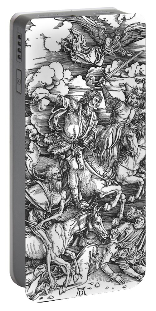 Four Horsemen Of The Apocalypse Portable Battery Charger featuring the drawing Four Horsemen Of The Apocalypse by Troy Caperton