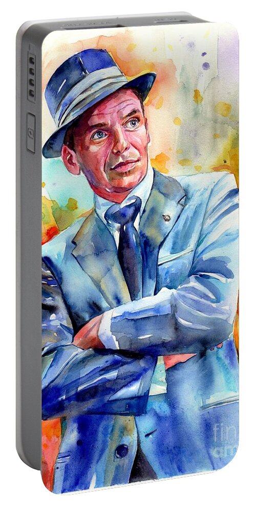 Frank Portable Battery Charger featuring the painting Frank Sinatra young painting #2 by Suzann Sines