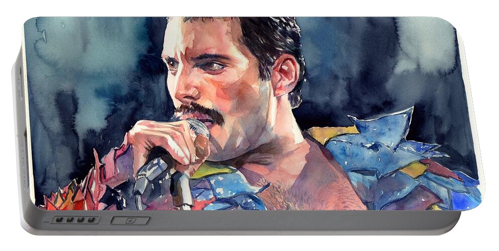 Freddie Portable Battery Charger featuring the painting Freddie Mercury portrait by Suzann Sines
