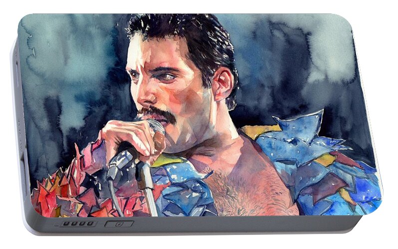 Freddie Portable Battery Charger featuring the painting Freddie Mercury portrait #1 by Suzann Sines