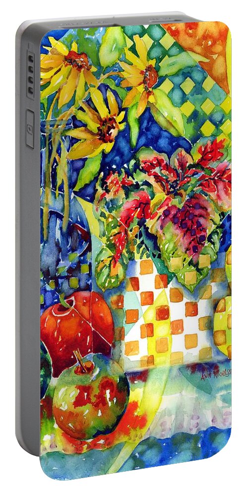 Segmented Portable Battery Charger featuring the painting Fruit and Coleus #1 by Ann Nicholson