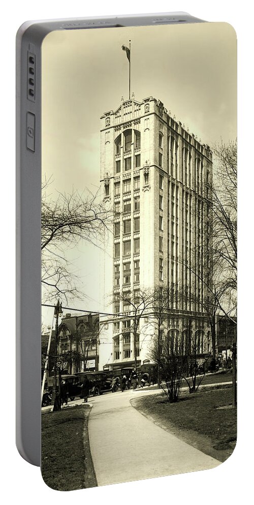 Old Photos Portable Battery Charger featuring the photograph Fyfe's Shoe Building Detroit c1915 #1 by Mountain Dreams