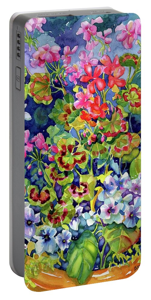 Watercolor Portable Battery Charger featuring the painting Geranium II #1 by Ann Nicholson