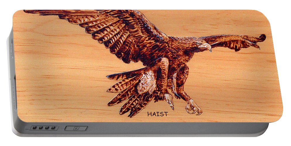 Eagle Portable Battery Charger featuring the pyrography Golden Eagle #3 by Ron Haist