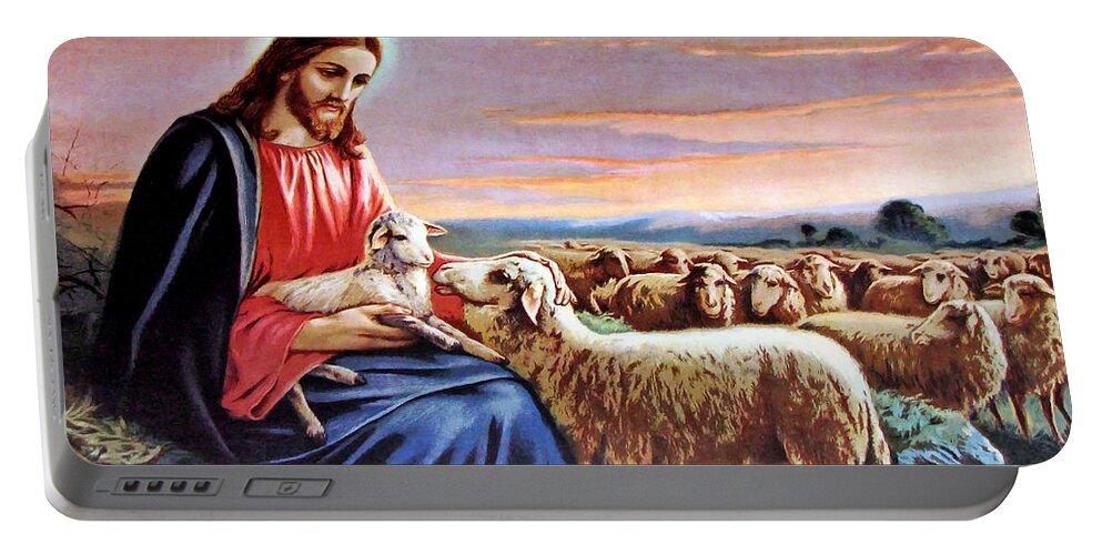 Good Shepherd Portable Battery Charger featuring the painting Good Shepherd #2 by Munir Alawi