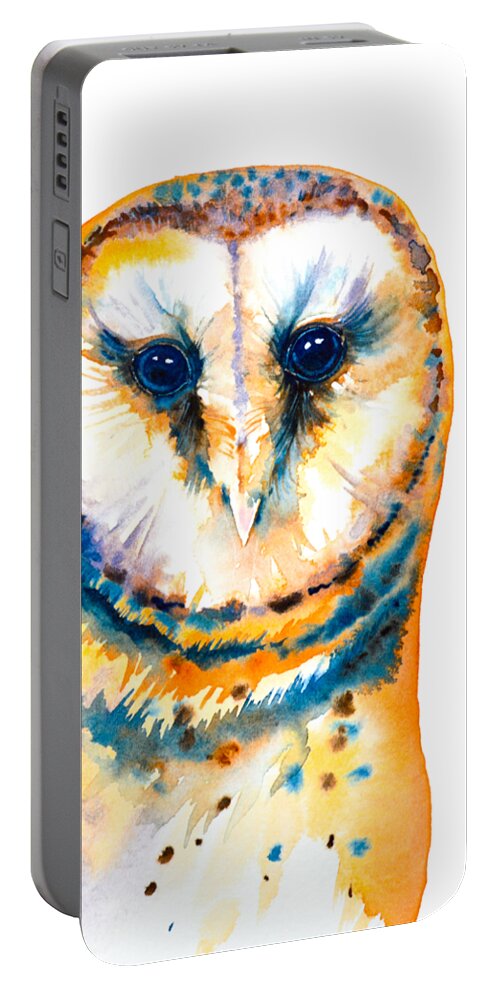 Barn Owl Portable Battery Charger featuring the painting Gorgeous Barn Owl #1 by Zaira Dzhaubaeva