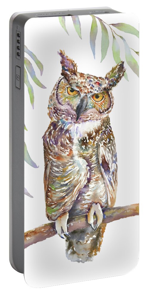 Great Horned Owl Portable Battery Charger featuring the painting Great Horned Owl #1 by Amy Kirkpatrick