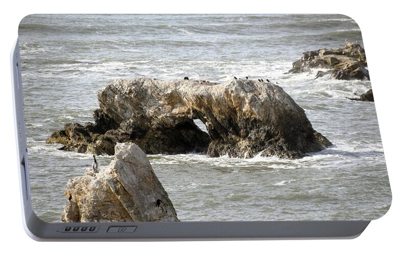 Window Rock Pismo Beach California Portable Battery Charger featuring the photograph Grey Water at Window Rock #1 by Barbara Snyder