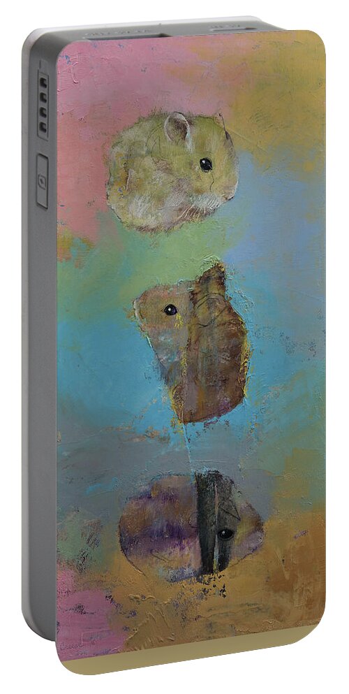 Hamster Portable Battery Charger featuring the painting Three Little Hamsters by Michael Creese