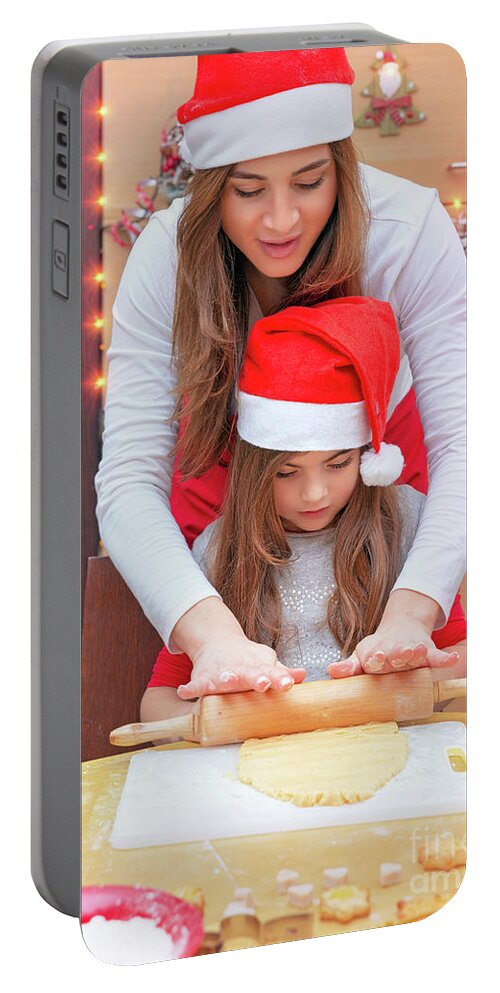 Baby Portable Battery Charger featuring the photograph Happy family making Christmas cookies #1 by Anna Om