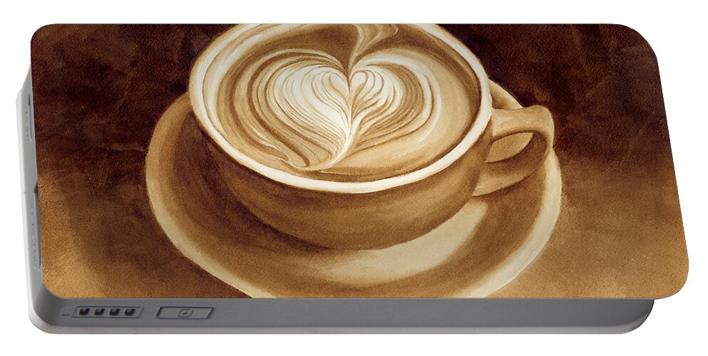 Coffee Art Portable Battery Charger featuring the painting Heart Latte II by Hailey E Herrera