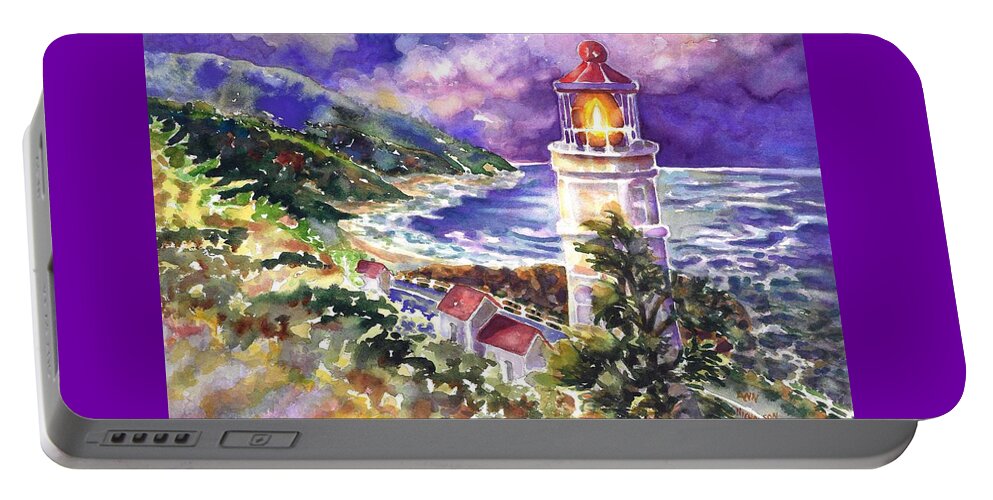 Ann Nicholson Portable Battery Charger featuring the painting Heceta Head lighthouse by Ann Nicholson