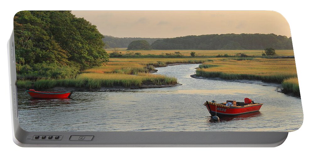 Harwich Portable Battery Charger featuring the photograph Herring River and Red Boats Cape Cod #1 by John Burk
