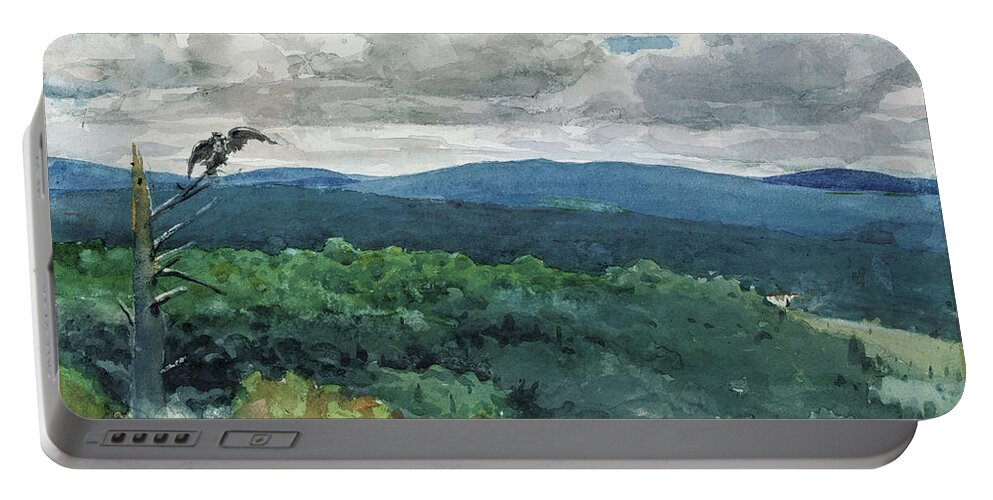 Winslow Homer Portable Battery Charger featuring the drawing Hilly Landscape #2 by Winslow Homer