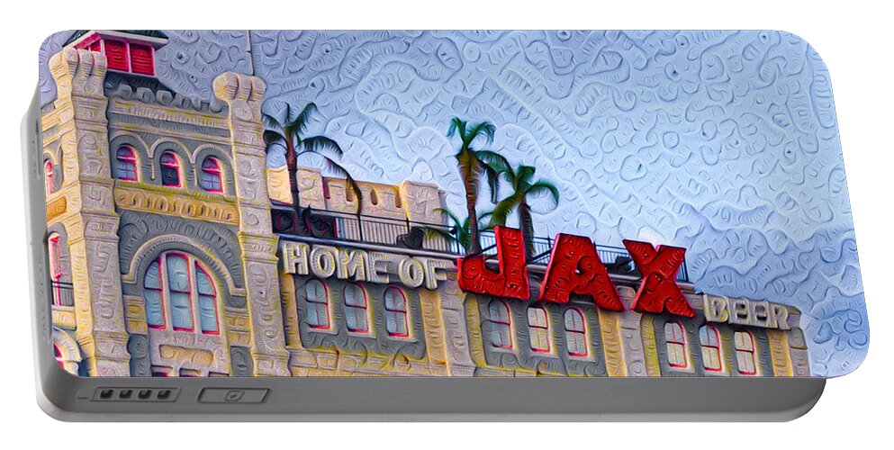 New Portable Battery Charger featuring the painting Home of Jax Beer #2 by Bill Cannon