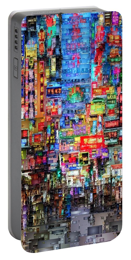 Rafael Salazar Portable Battery Charger featuring the digital art Hong Kong City Nightlife by Rafael Salazar