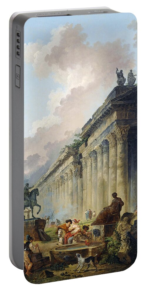 Hubert Robert Portable Battery Charger featuring the painting Imaginary View of Rome with Equestrian Statue of Marcus Aurelius, the Column of Trajan and a Temple by Hubert Robert