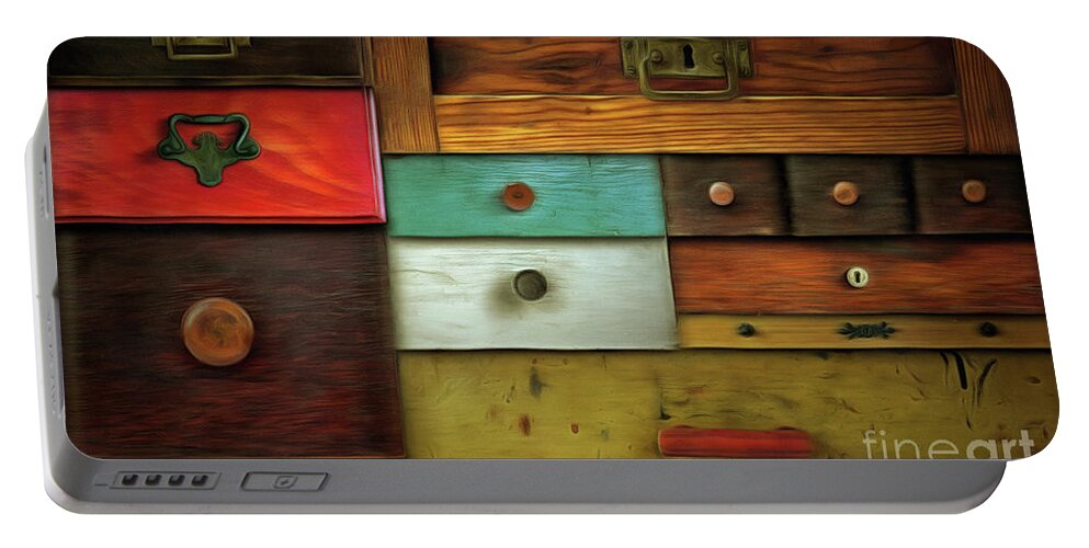 Abstract Portable Battery Charger featuring the digital art In utter secrecy - various drawers #1 by Michal Boubin