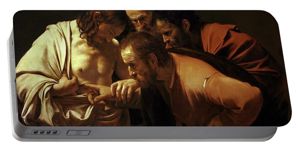 Incredulity Of Saint Thomas Michelangelo Caravaggio Mannerism Renaissance Milan Rome Sanssouci Potsdam Germany Christian Gospel Portable Battery Charger featuring the painting Incredulity Of Saint Thomas by Troy Caperton