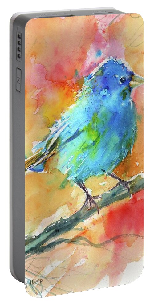 Bird Portable Battery Charger featuring the painting Indigo Bunting by Christy Lemp