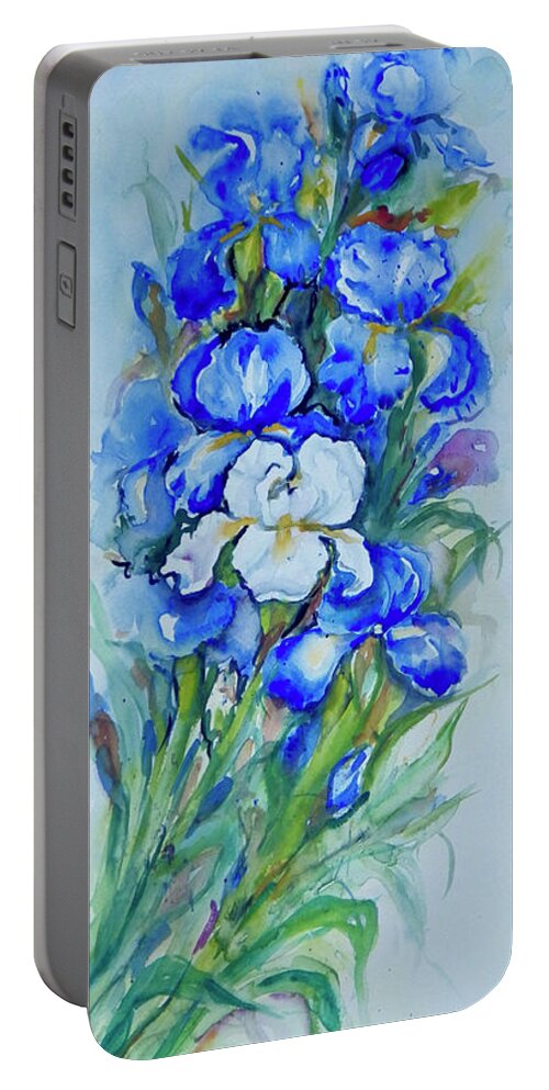 Flowers Portable Battery Charger featuring the painting Irises #1 by Ingrid Dohm