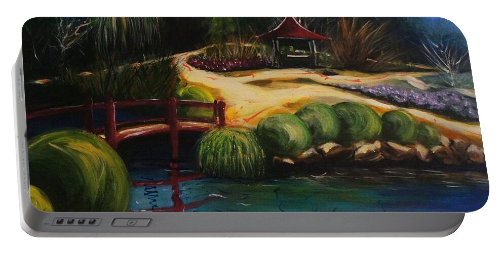 Japanese Portable Battery Charger featuring the painting Japanese Gardens - original sold by Therese Alcorn