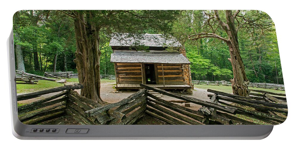 Cades Cove Portable Battery Charger featuring the photograph John Oliver Place #1 by Fred Stearns