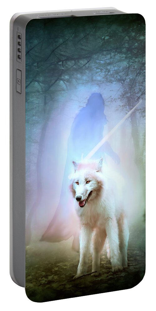 Jon Snow And Ghost Portable Battery Charger featuring the digital art Jon Snow and Ghost - Game of thrones #1 by Lilia S