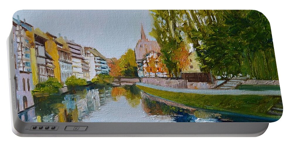 River Portable Battery Charger featuring the painting La Petite France in Strasbourg #1 by Dai Wynn