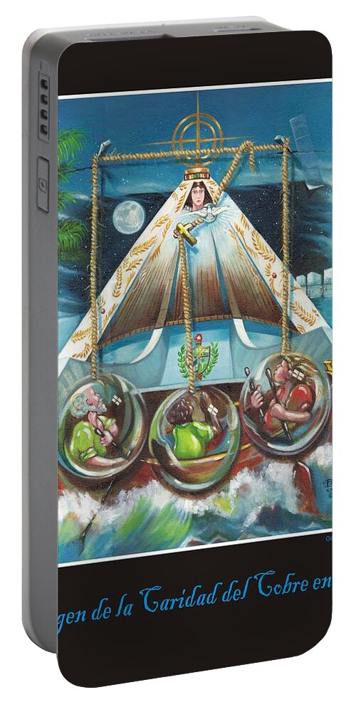 Virgen De La Caridad Poster Portable Battery Charger featuring the painting La Virgen de la Caridad del Cobre en Miami #1 by Roger Calle