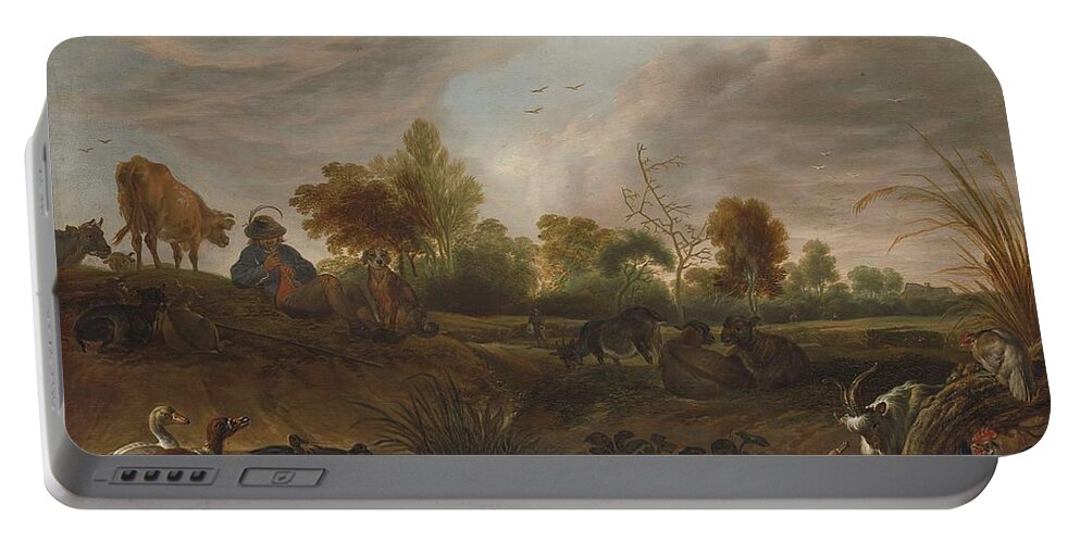 Landscape With Animals Portable Battery Charger featuring the painting Landscape With Animals #1 by MotionAge Designs