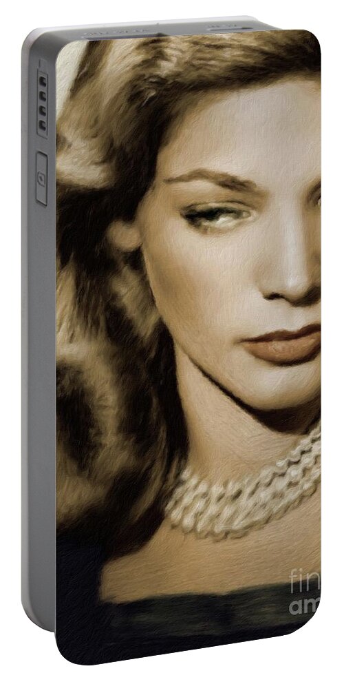 Lauren Portable Battery Charger featuring the painting Lauren Bacall, Vintage Actress #1 by Esoterica Art Agency