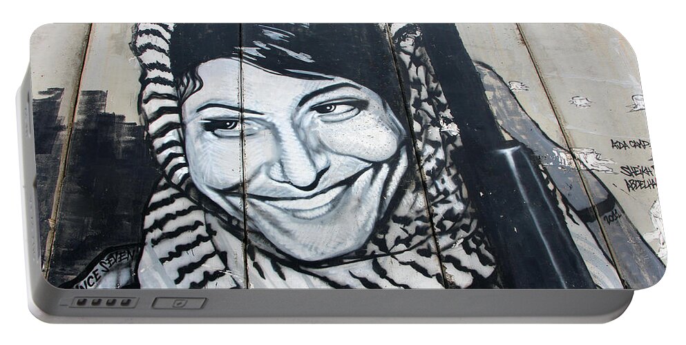 Apartheid Wall Portable Battery Charger featuring the painting Leila Khaled #2 by Munir Alawi