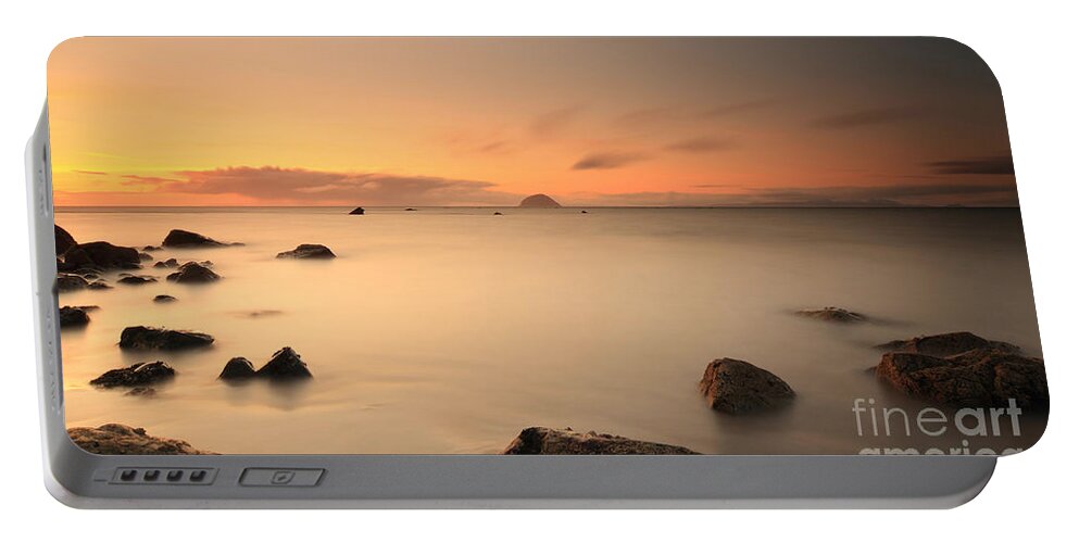 Ailsa Craig Portable Battery Charger featuring the photograph Lendalfoot Sunset #2 by Maria Gaellman