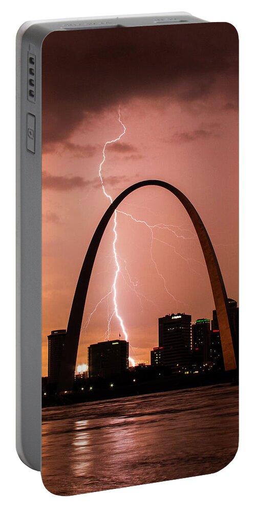 Lightning Portable Battery Charger featuring the photograph Lightning storm over St Louis #1 by Garry McMichael